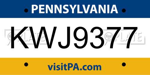 KWJ9377 Pennsylvania License Plate