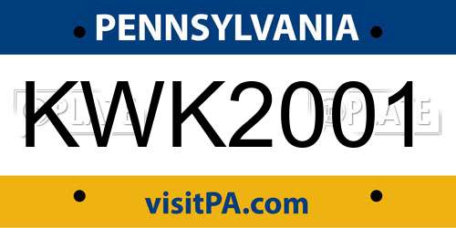 KWK2001 Pennsylvania License Plate
