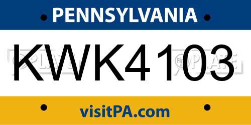 KWK4103 Pennsylvania License Plate