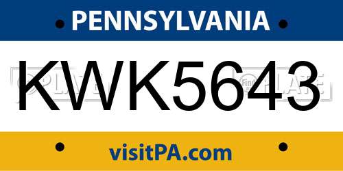 KWK5643 Pennsylvania License Plate
