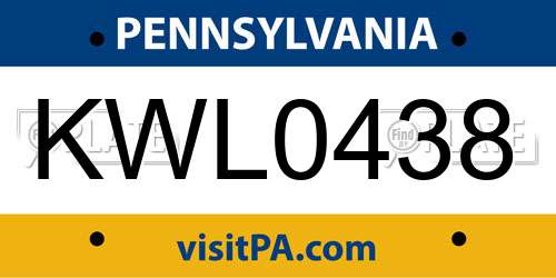 KWL0438 Pennsylvania License Plate