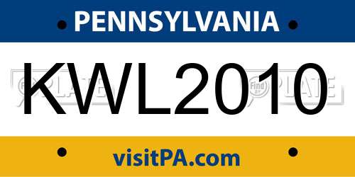 KWL2010 Pennsylvania License Plate