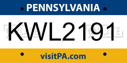 KWL2191 Pennsylvania License Plate