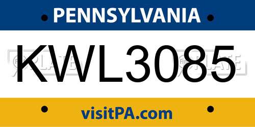 KWL3085 Pennsylvania License Plate