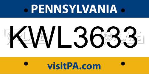 KWL3633 Pennsylvania License Plate