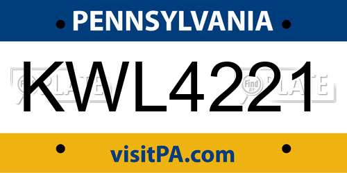 KWL4221 Pennsylvania License Plate