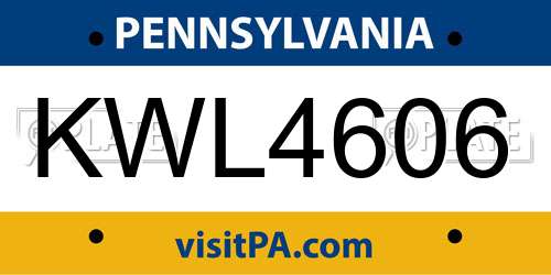 KWL4606 Pennsylvania License Plate