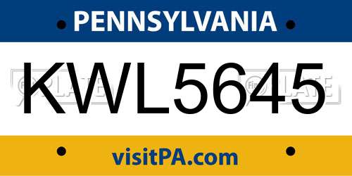KWL5645 Pennsylvania License Plate