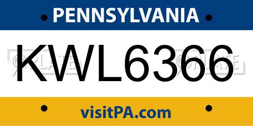 KWL6366 Pennsylvania License Plate