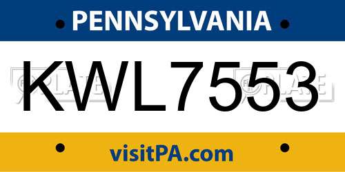 KWL7553 Pennsylvania License Plate