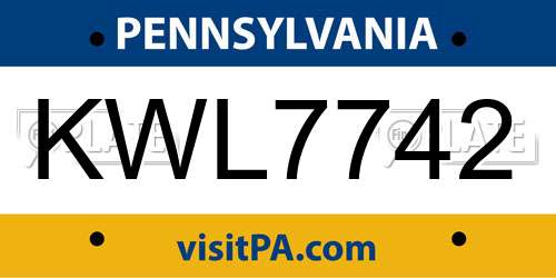 KWL7742 Pennsylvania License Plate