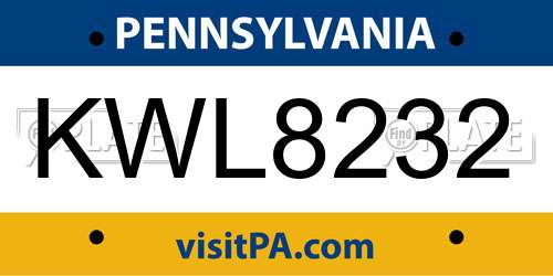 KWL8232 Pennsylvania License Plate
