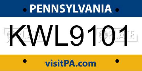 KWL9101 Pennsylvania License Plate