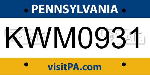 KWM0931 Pennsylvania License Plate
