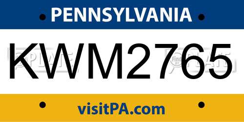 KWM2765 Pennsylvania License Plate