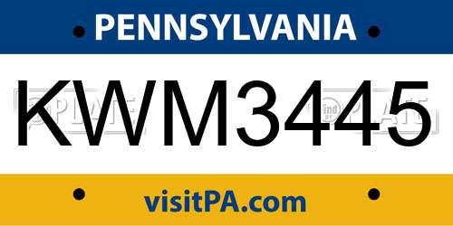 KWM3445 Pennsylvania License Plate