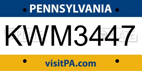 KWM3447 Pennsylvania License Plate