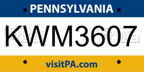 KWM3607 Pennsylvania License Plate