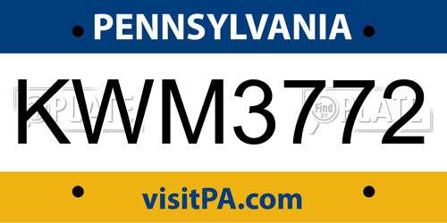 KWM3772 Pennsylvania License Plate