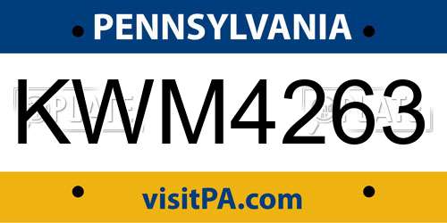 KWM4263 Pennsylvania License Plate