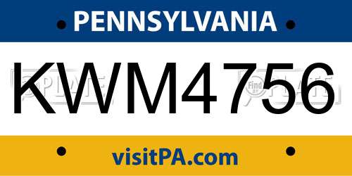 KWM4756 Pennsylvania License Plate