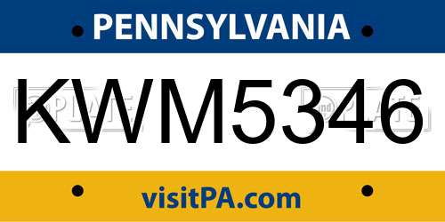 KWM5346 Pennsylvania License Plate