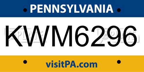 KWM6296 Pennsylvania License Plate