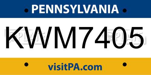 KWM7405 Pennsylvania License Plate