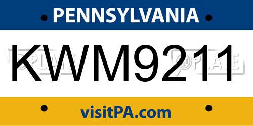 KWM9211 Pennsylvania License Plate