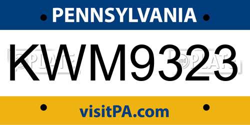 KWM9323 Pennsylvania License Plate