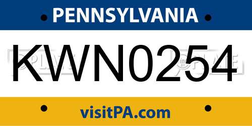 KWN0254 Pennsylvania License Plate