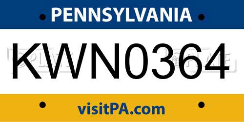 KWN0364 Pennsylvania License Plate