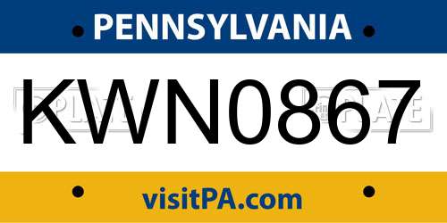 KWN0867 Pennsylvania License Plate