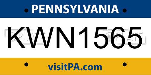 KWN1565 Pennsylvania License Plate
