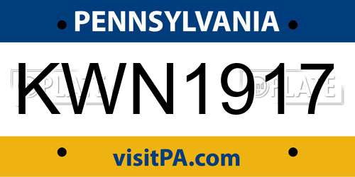 KWN1917 Pennsylvania License Plate