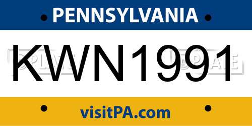 KWN1991 Pennsylvania License Plate
