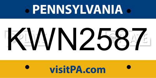 KWN2587 Pennsylvania License Plate