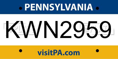 KWN2959 Pennsylvania License Plate