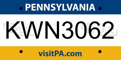 KWN3062 Pennsylvania License Plate
