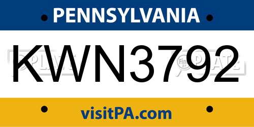 KWN3792 Pennsylvania License Plate