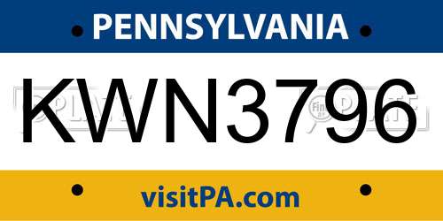 KWN3796 Pennsylvania License Plate