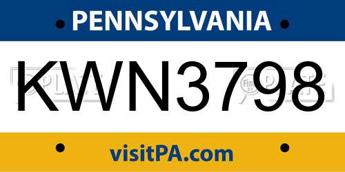 KWN3798 Pennsylvania License Plate