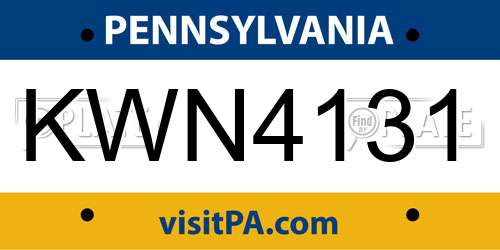 KWN4131 Pennsylvania License Plate