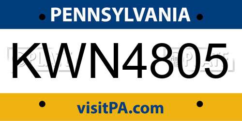 KWN4805 Pennsylvania License Plate