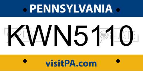 KWN5110 Pennsylvania License Plate