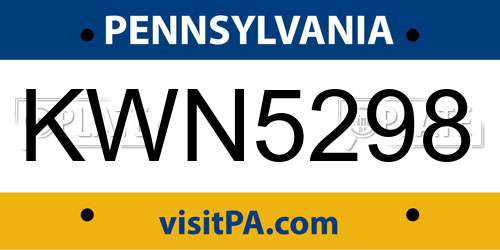 KWN5298 Pennsylvania License Plate