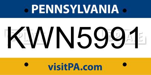 KWN5991 Pennsylvania License Plate