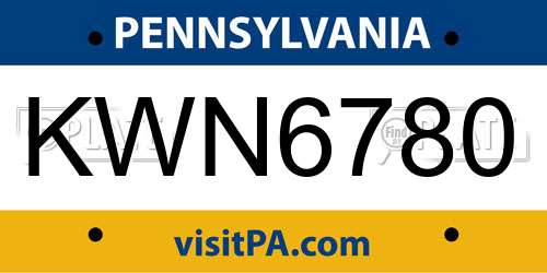 KWN6780 Pennsylvania License Plate