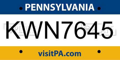 KWN7645 Pennsylvania License Plate