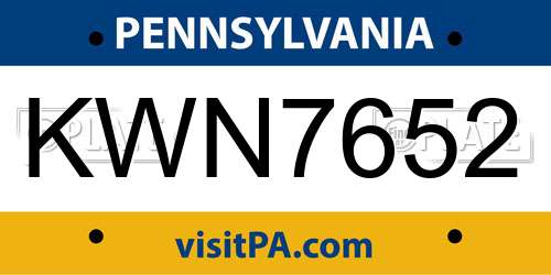 KWN7652 Pennsylvania License Plate